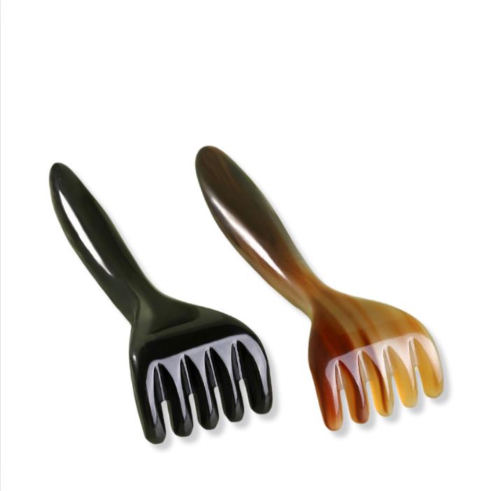 Peigne de massage 5 dents en corne naturelle pour le cuir chevelu, le cou et les épaules, avec fonction Gua Sha