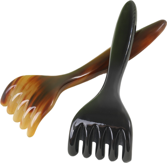 Peigne de massage 5 dents en corne naturelle pour le cuir chevelu, le cou et les épaules, avec fonction Gua Sha