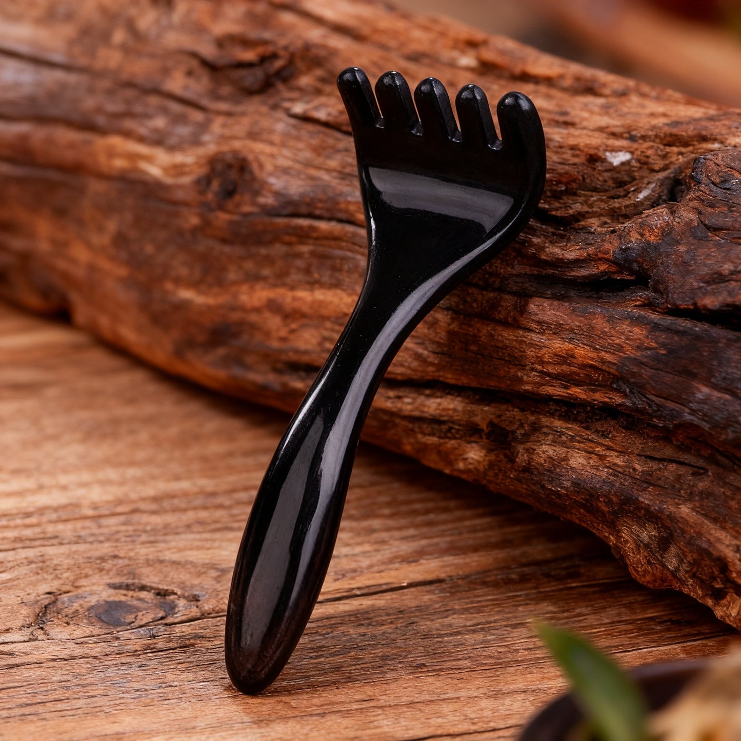 Peigne de massage 5 dents en corne naturelle pour le cuir chevelu, le cou et les épaules, avec fonction Gua Sha