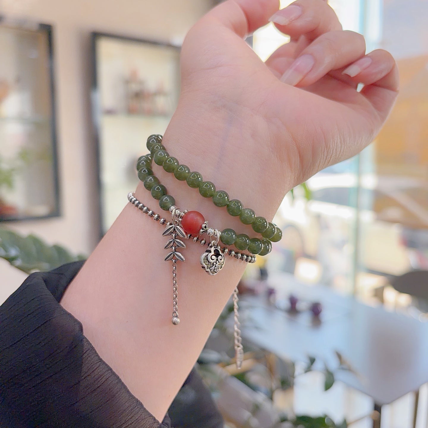 Éclat de Jade Impérial — Bracelet Double Tour 36 cm