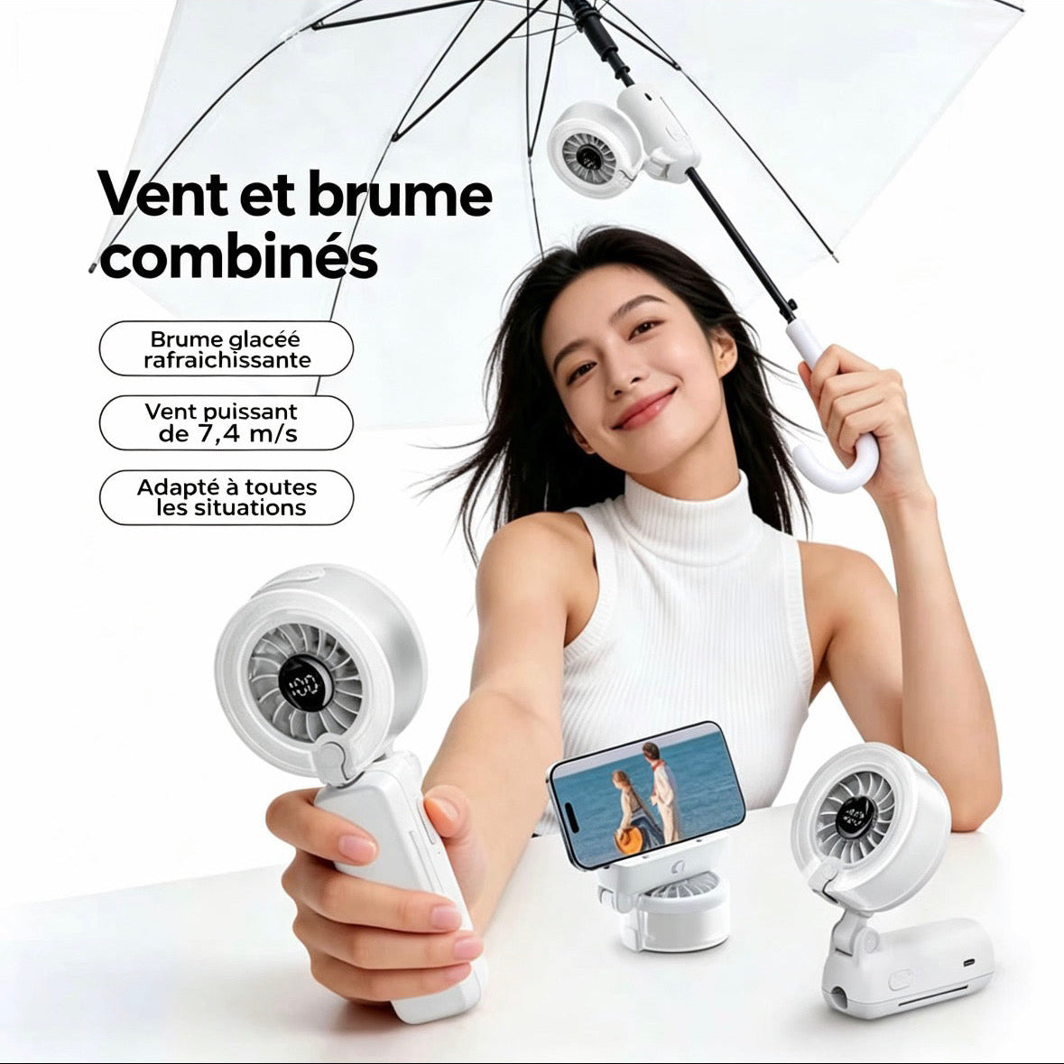 Vent et brume combinés, fraîcheur instantanée