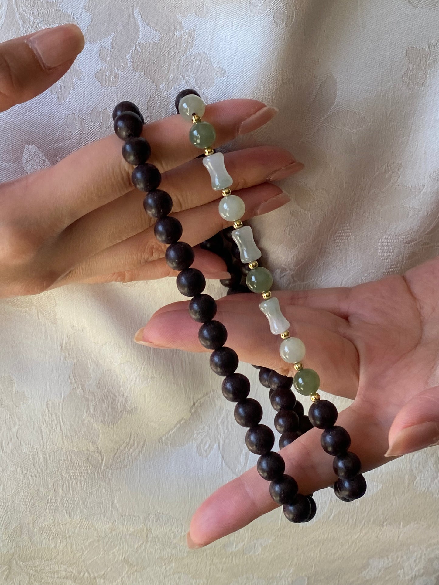 Collier & bracelet 3 ou 4 tours aux Herbes Médicinales « Souffle Pourpre » 紫气东来
