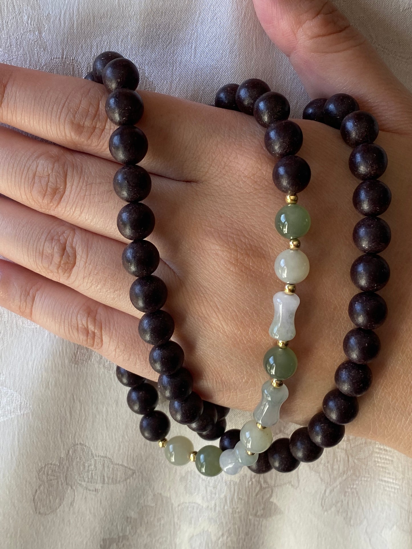Collier & bracelet 3 ou 4 tours aux Herbes Médicinales « Souffle Pourpre » 紫气东来